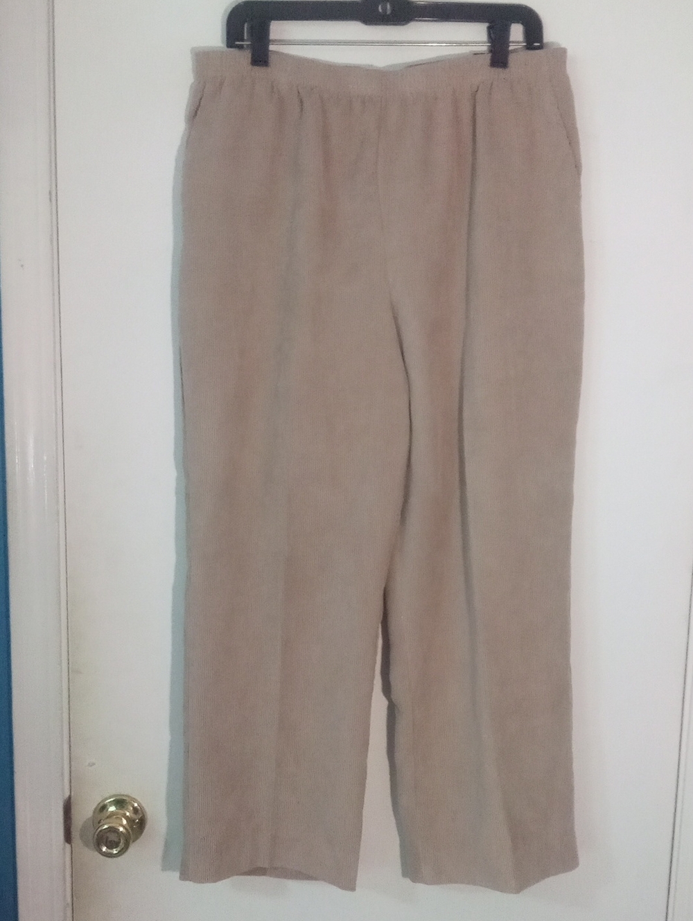 * Alfred Dunner Beige Elastic-Waist Wide Leg Corduroy Pantb16P 16 Petite NWT $46